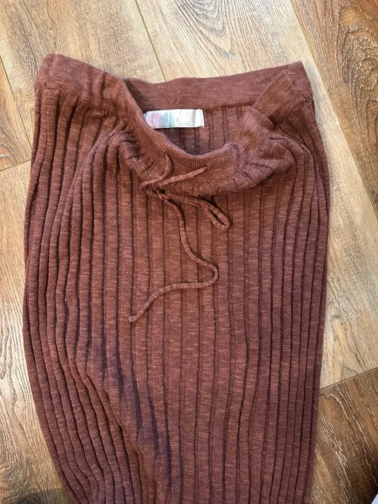 FP BEACH Free People Ribbed Knit Midi Skirt in Chestnut Brown Rust festival S - Picture 3 of 7